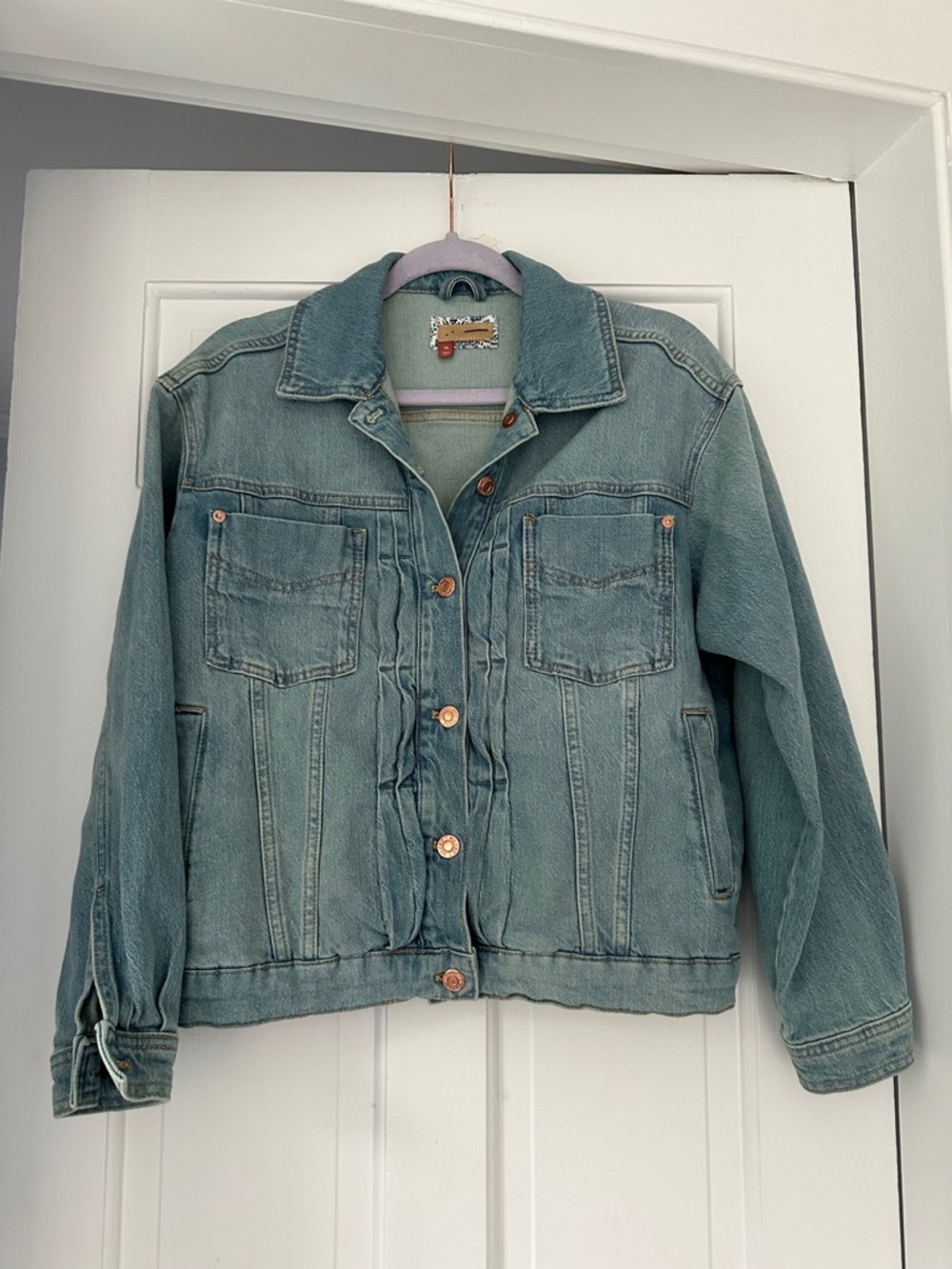 Anthropologie Pilcro Pleated Boyfriend Comeback Denim Jean Jacket in Size XS